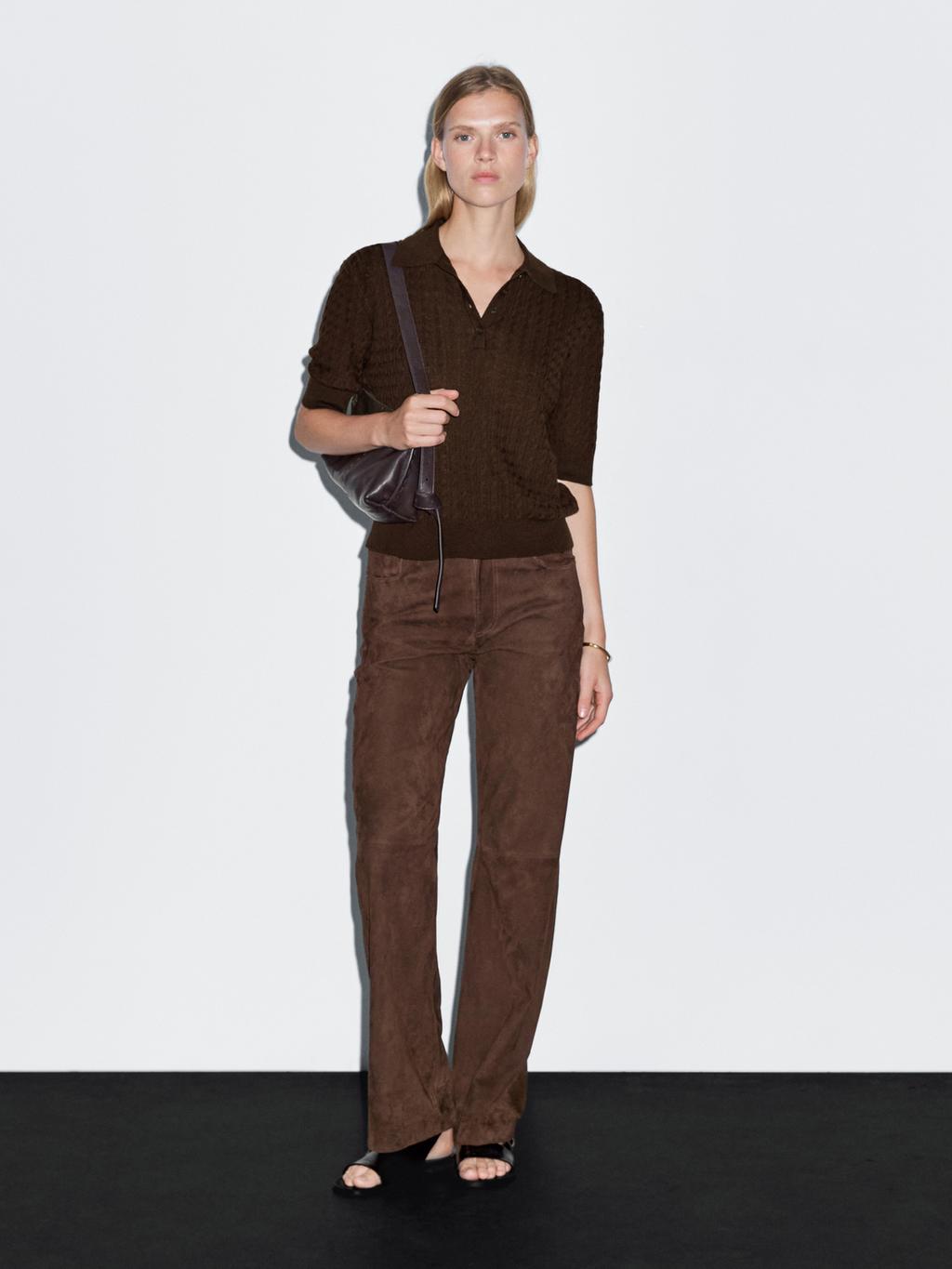 Wool blend cable-knit polo shirt