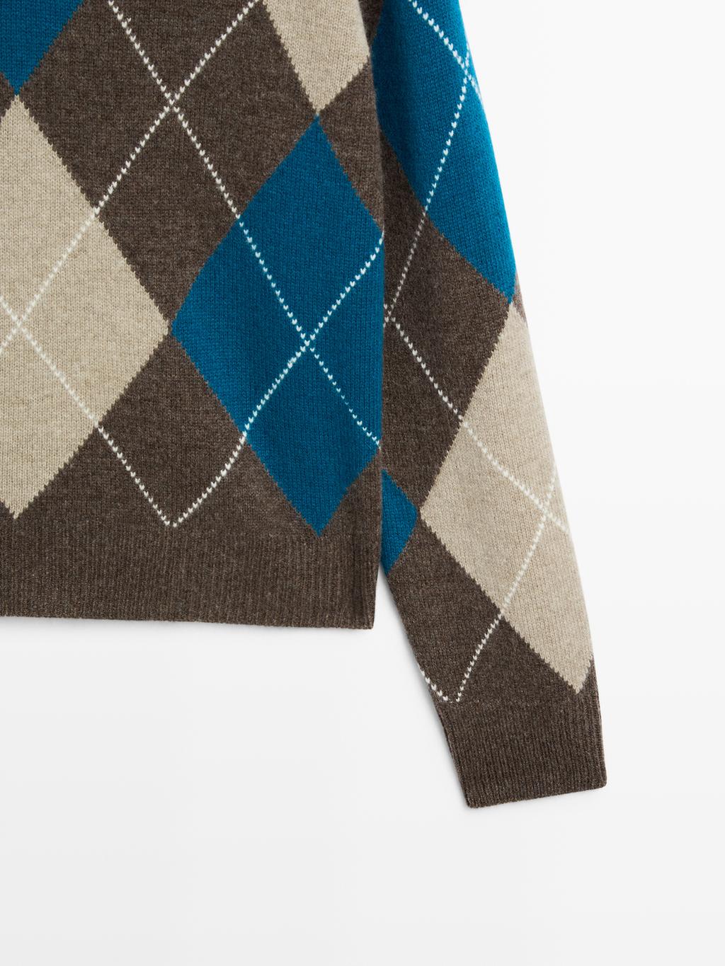 Wool blend argyle knit sweater