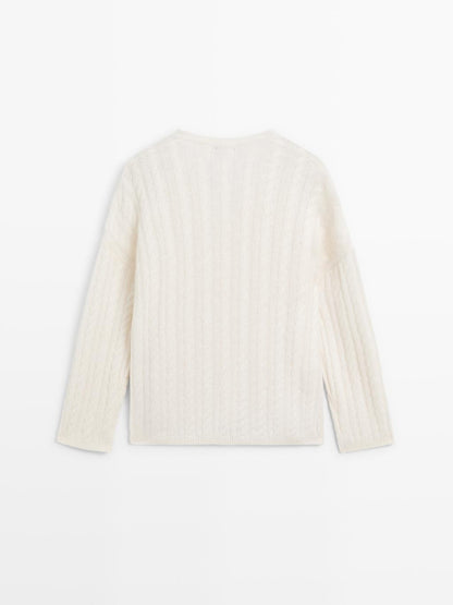 Cable-knit V-neck sweater