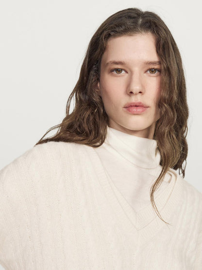 Cable-knit V-neck sweater