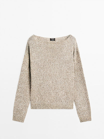 Mouline boat neck knit sweater