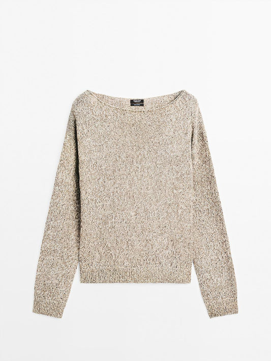 Mouline boat neck knit sweater