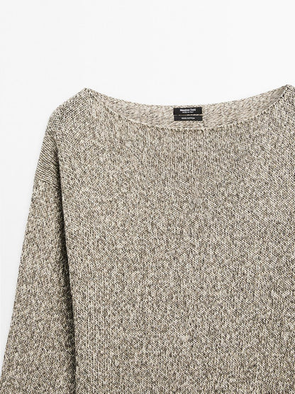 Mouline boat neck knit sweater