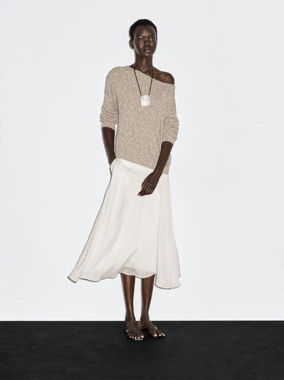 Mouline boat neck knit sweater