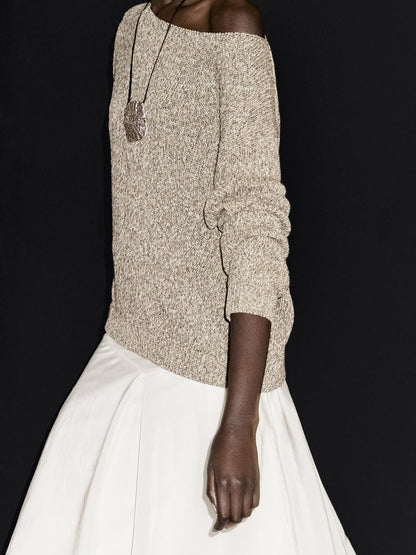 Mouline boat neck knit sweater