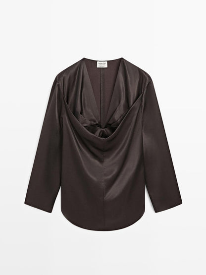 Satin blouse with neckline detail - LIMITED
