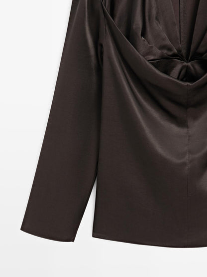 Satin blouse with neckline detail - LIMITED