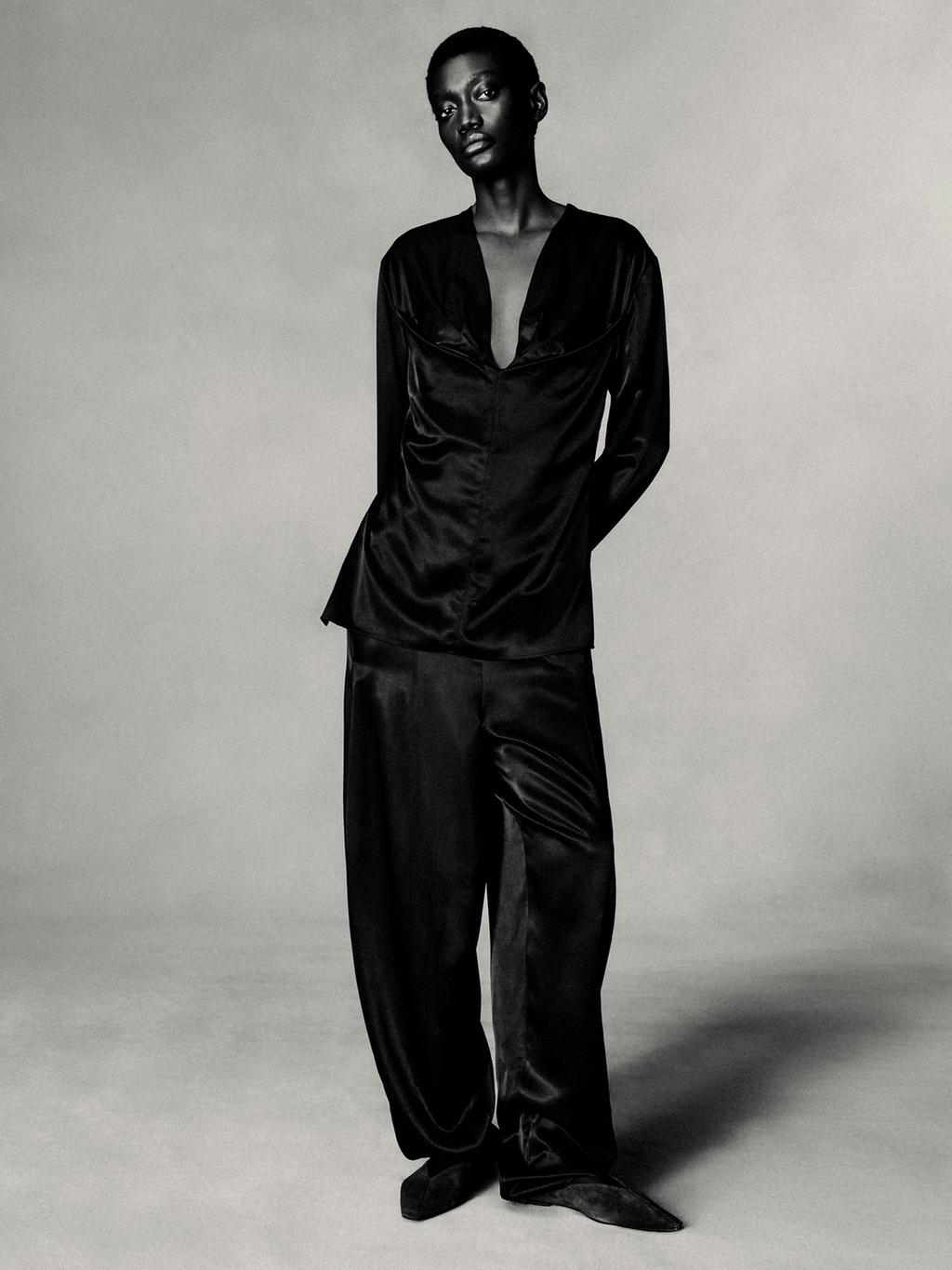 Satin blouse with neckline detail - LIMITED