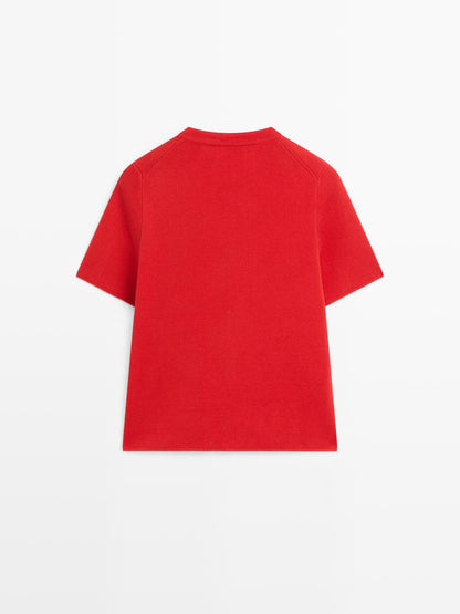 Short sleeve knit cardigan with button details