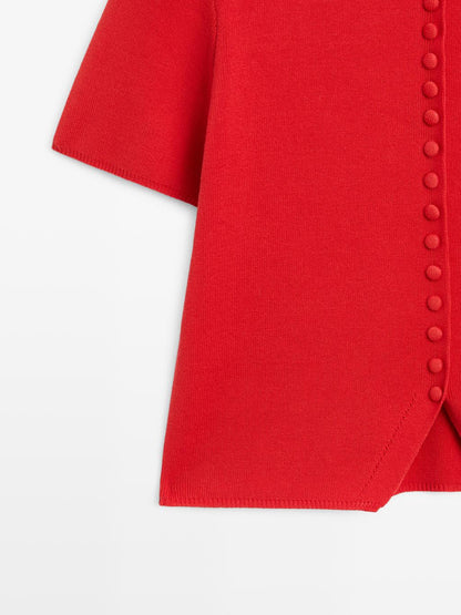 Short sleeve knit cardigan with button details