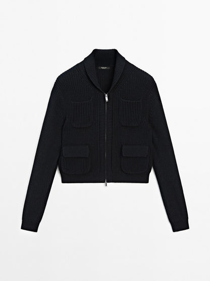 Zip-up knit cardigan