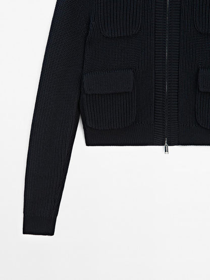 Zip-up knit cardigan