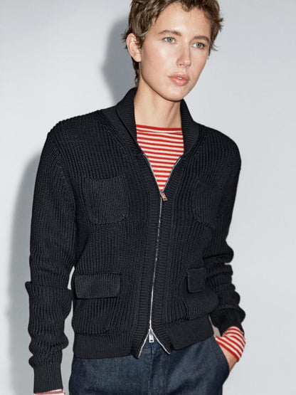 Zip-up knit cardigan
