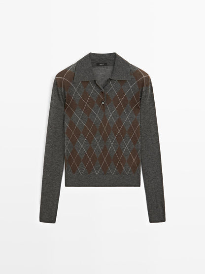 Polo sweater with diamond detail