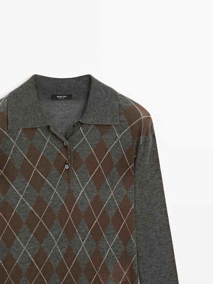 Polo sweater with diamond detail