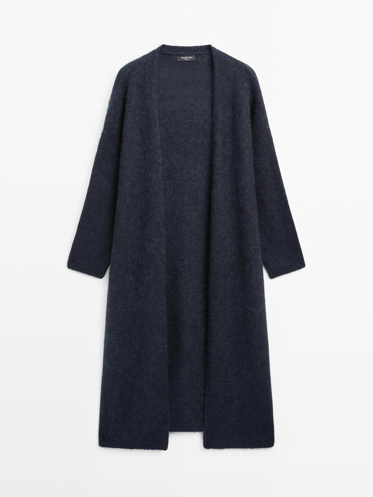Long brushed alpaca blend cardigan