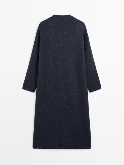 Long brushed alpaca blend cardigan