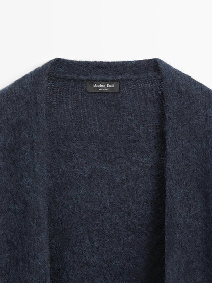 Long brushed alpaca blend cardigan