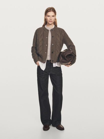 Wool blend cable-knit cardigan