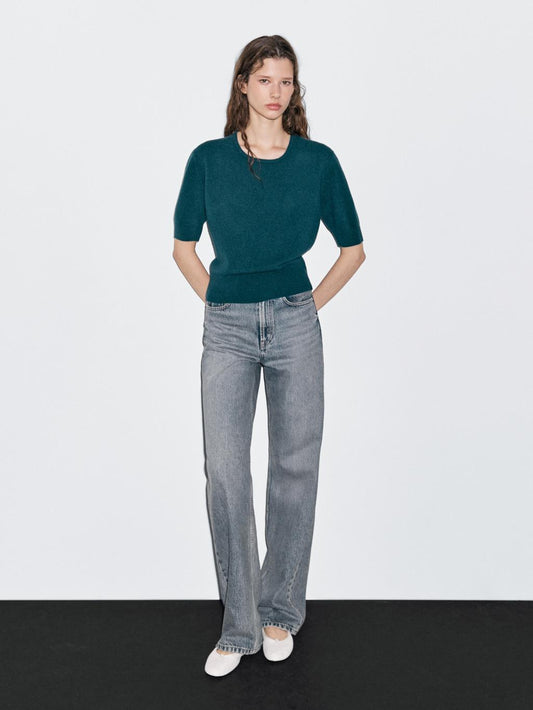 Knit wool blend sweater with short sleeves