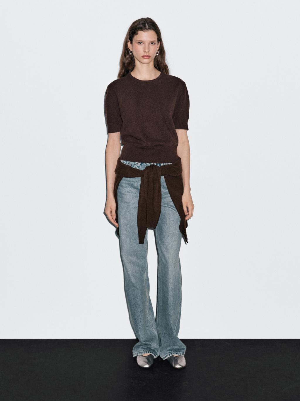 Knit wool blend sweater with short sleeves