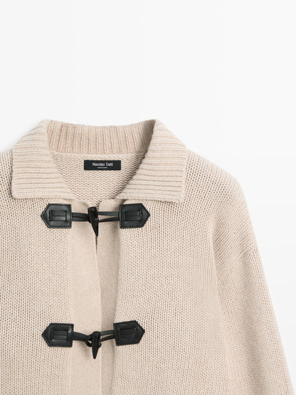 Wool blend cardigan with horn button detail
