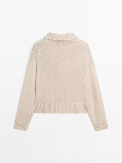 Wool blend cardigan with horn button detail