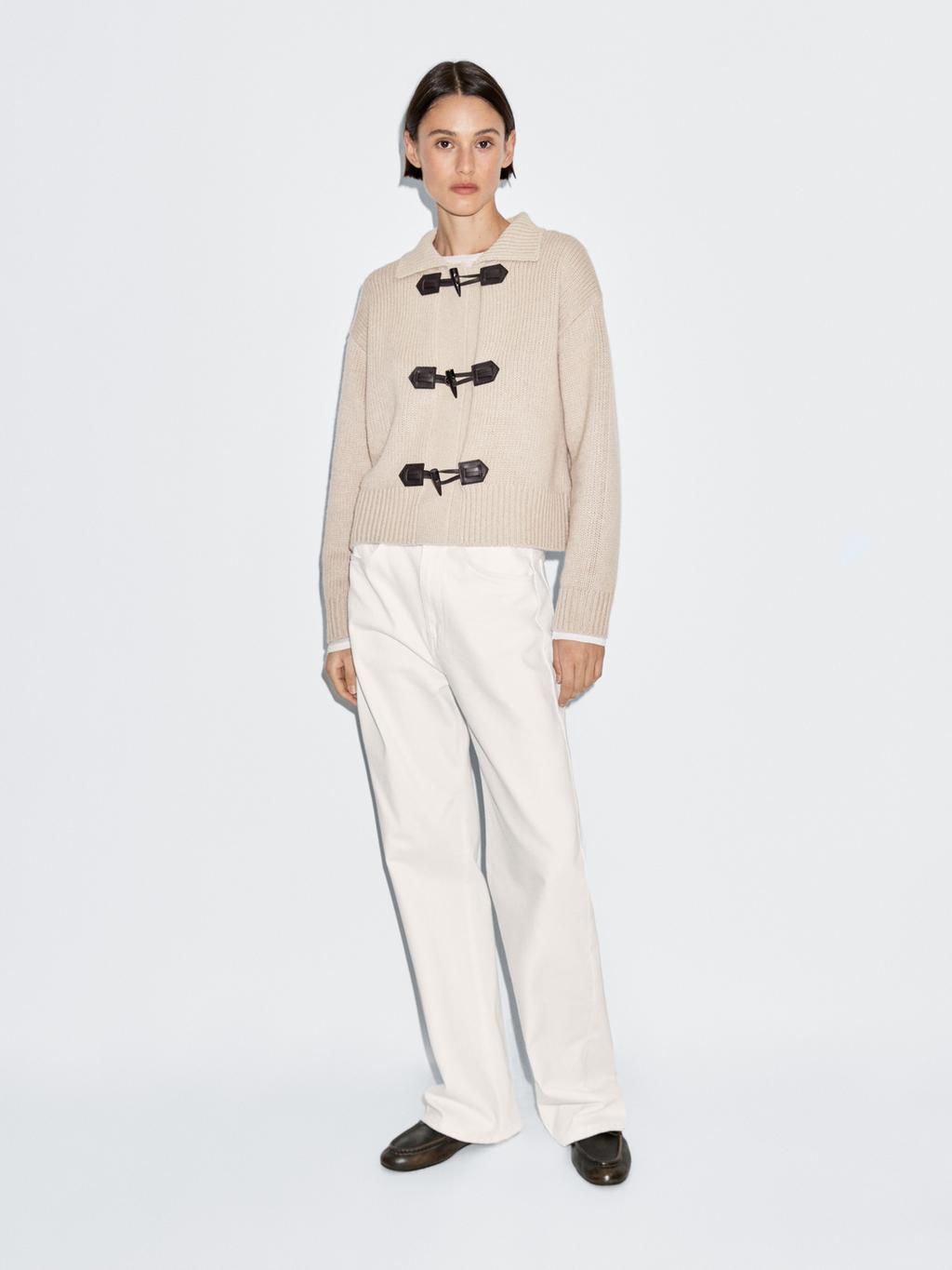 Wool blend cardigan with horn button detail