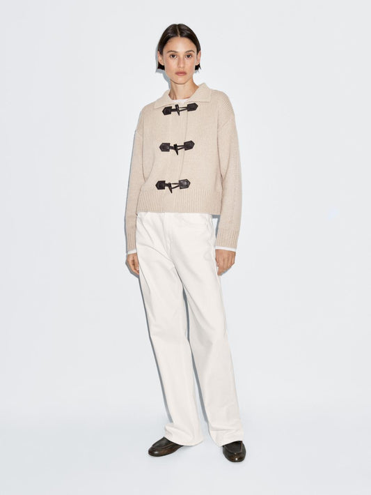 Wool blend cardigan with horn button detail