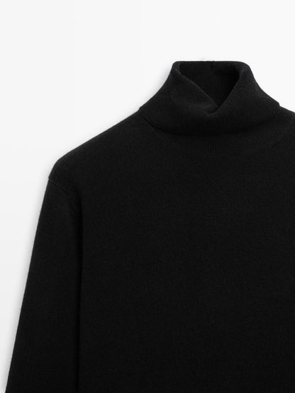 Wool blend knit sweater with high neck