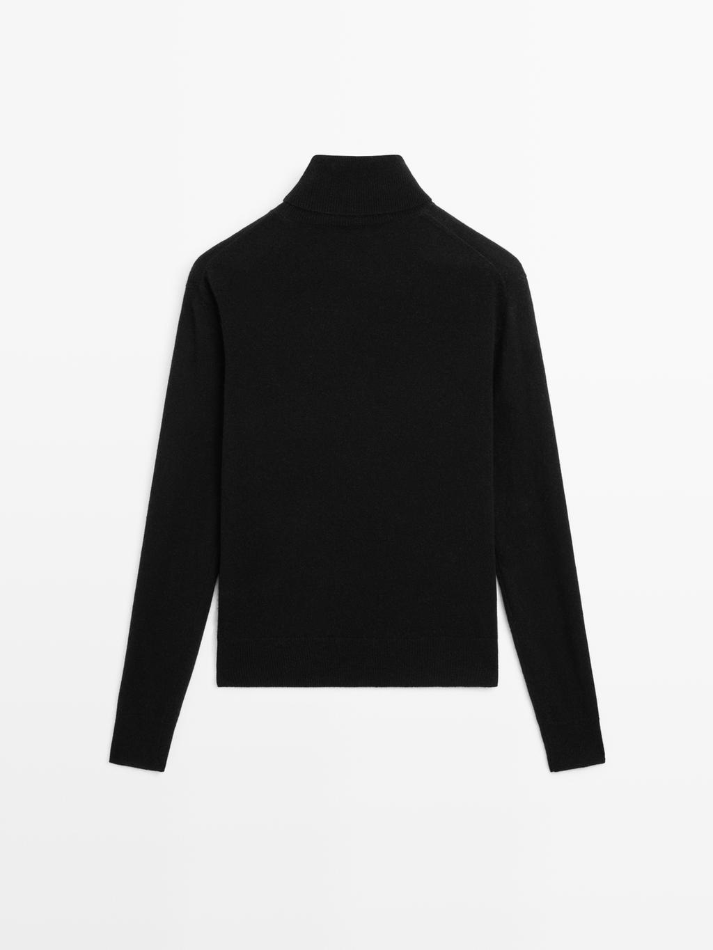 Wool blend knit sweater with high neck