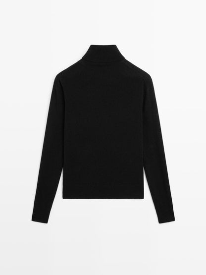 Wool blend knit sweater with high neck