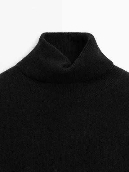 Wool blend knit sweater with high neck