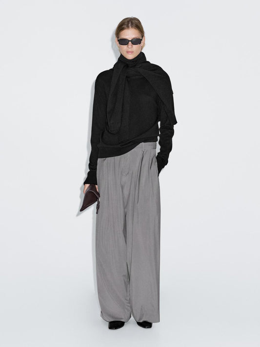 Wool blend knit sweater with high neck