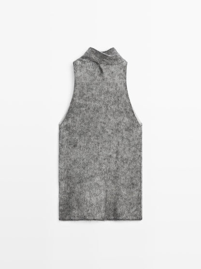 Alpaca and wool knit halterneck top