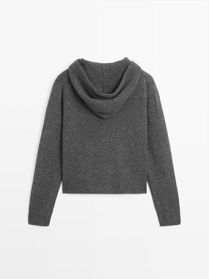 Knit 100% wool cardigan with hood