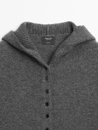Knit 100% wool cardigan with hood