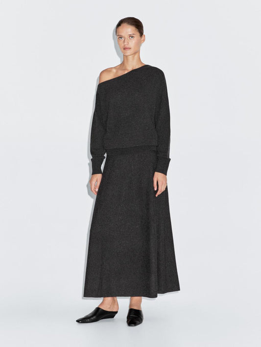 Wool blend knit sweater with asymmetric neckline