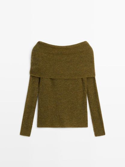 Off-the-shoulder knit sweater