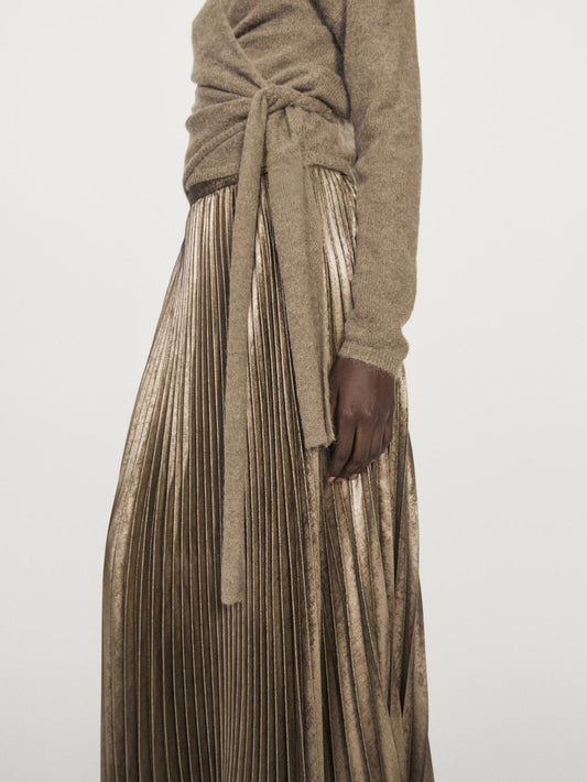 Alpaca blend crossover knit cardigan with tie