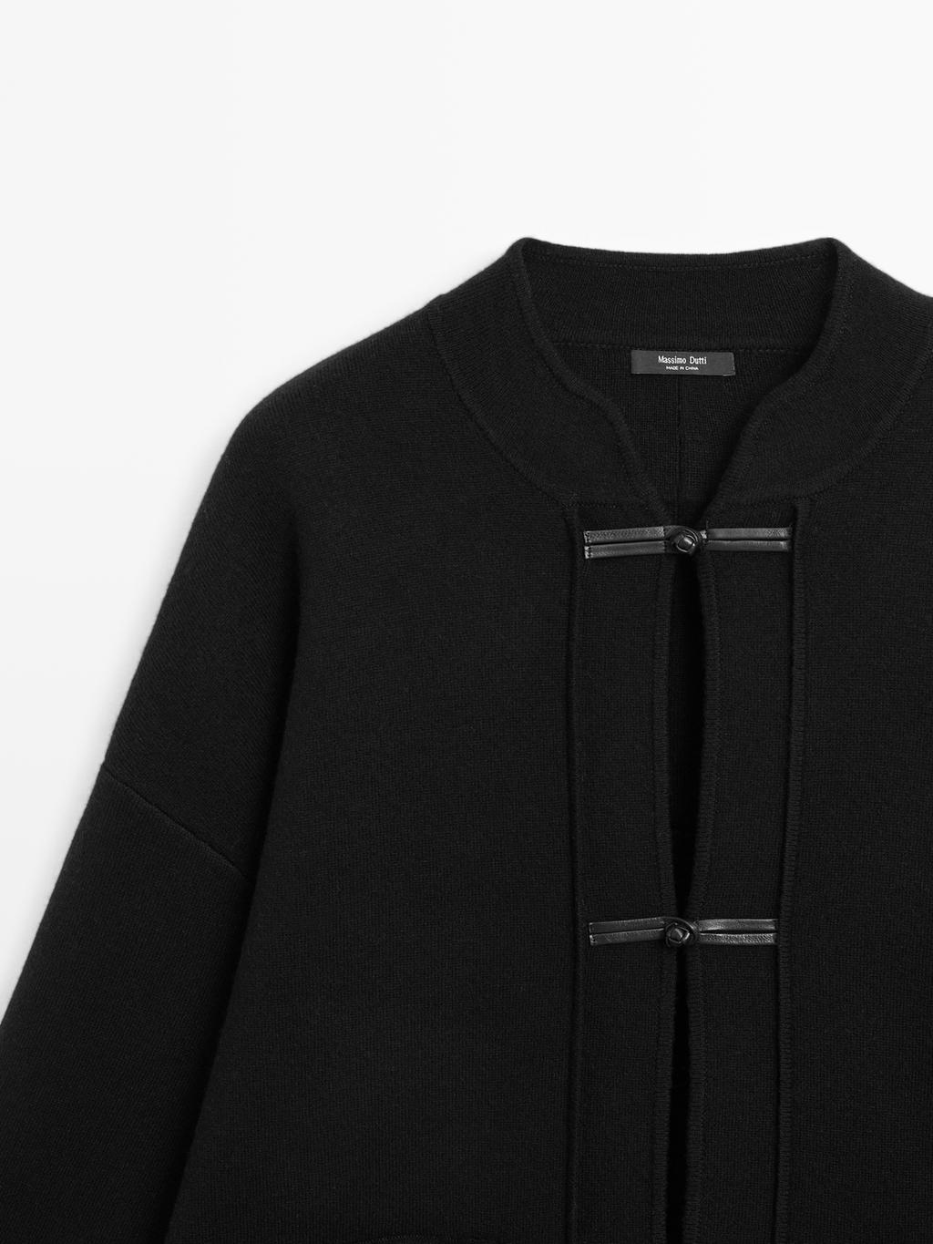 Wool blend knit cardigan with stand collar