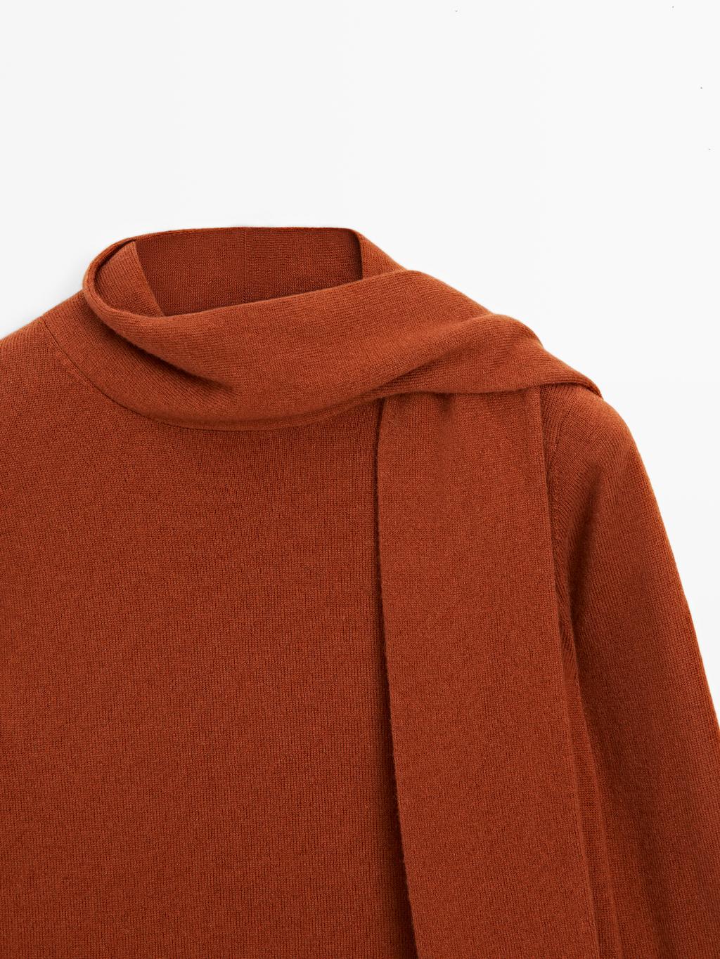 Wool blend sweater with scarf detail