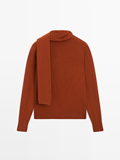 Wool blend sweater with scarf detail