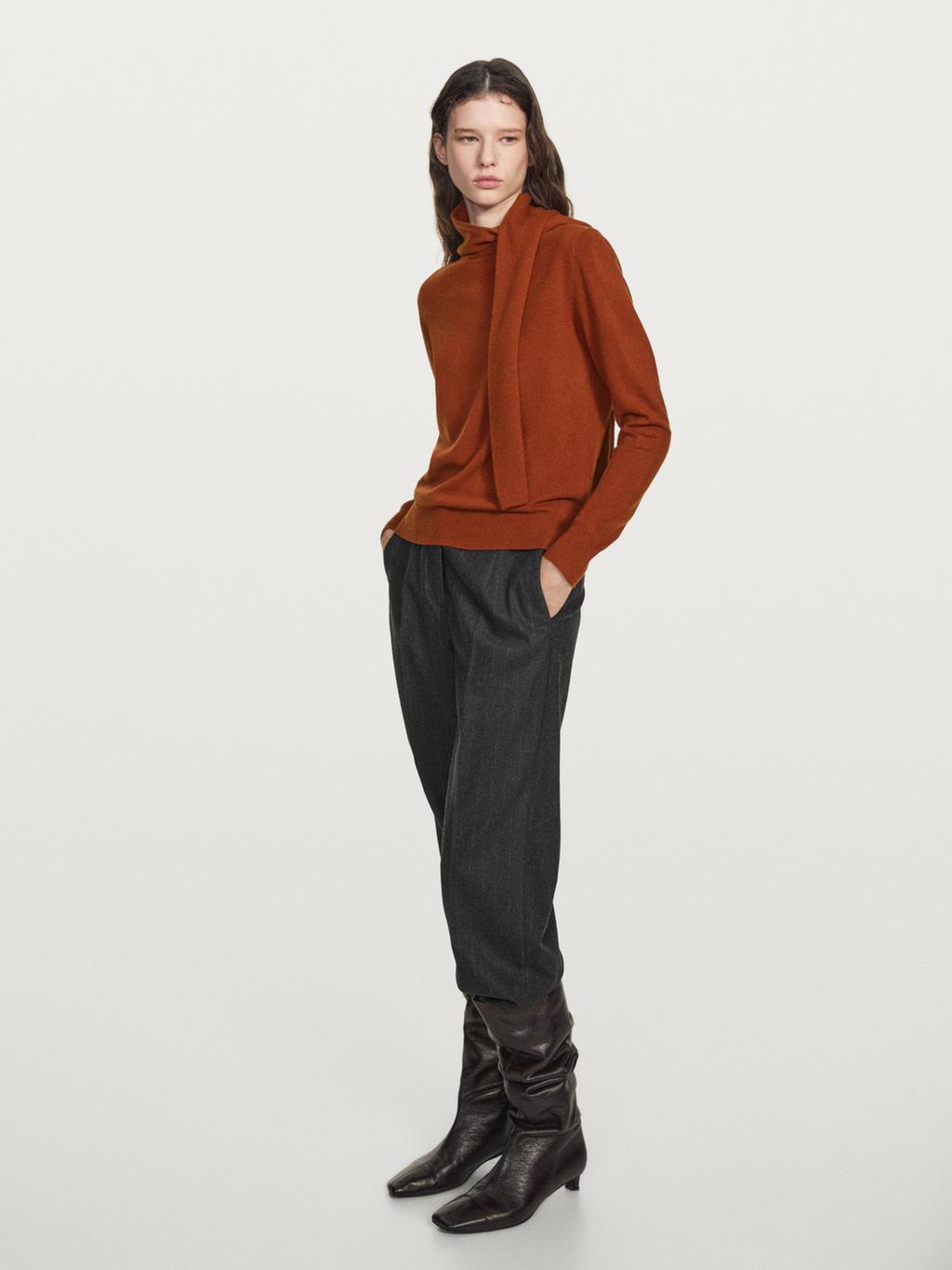 Wool blend sweater with scarf detail