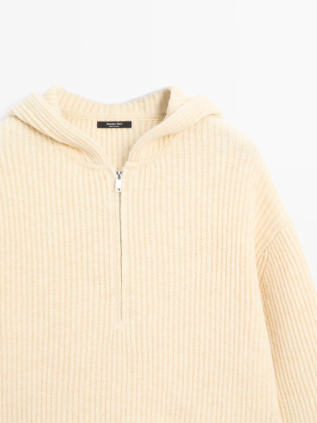 Knit wool blend sweater with hood detail