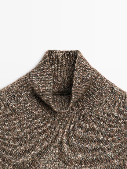 Mouline knit alpaca and wool blend turtleneck sweater
