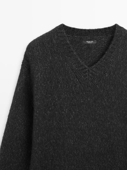 V-neck knit sweater