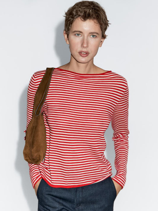 Striped long sleeve knit sweater