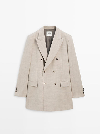 Long 100% wool double-breasted blazer - LIMITED
