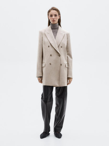 Long 100% wool double-breasted blazer - LIMITED